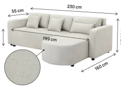 Canapé d'angle convertible/réversible en tissu "Charles" - 3 places - Beige
