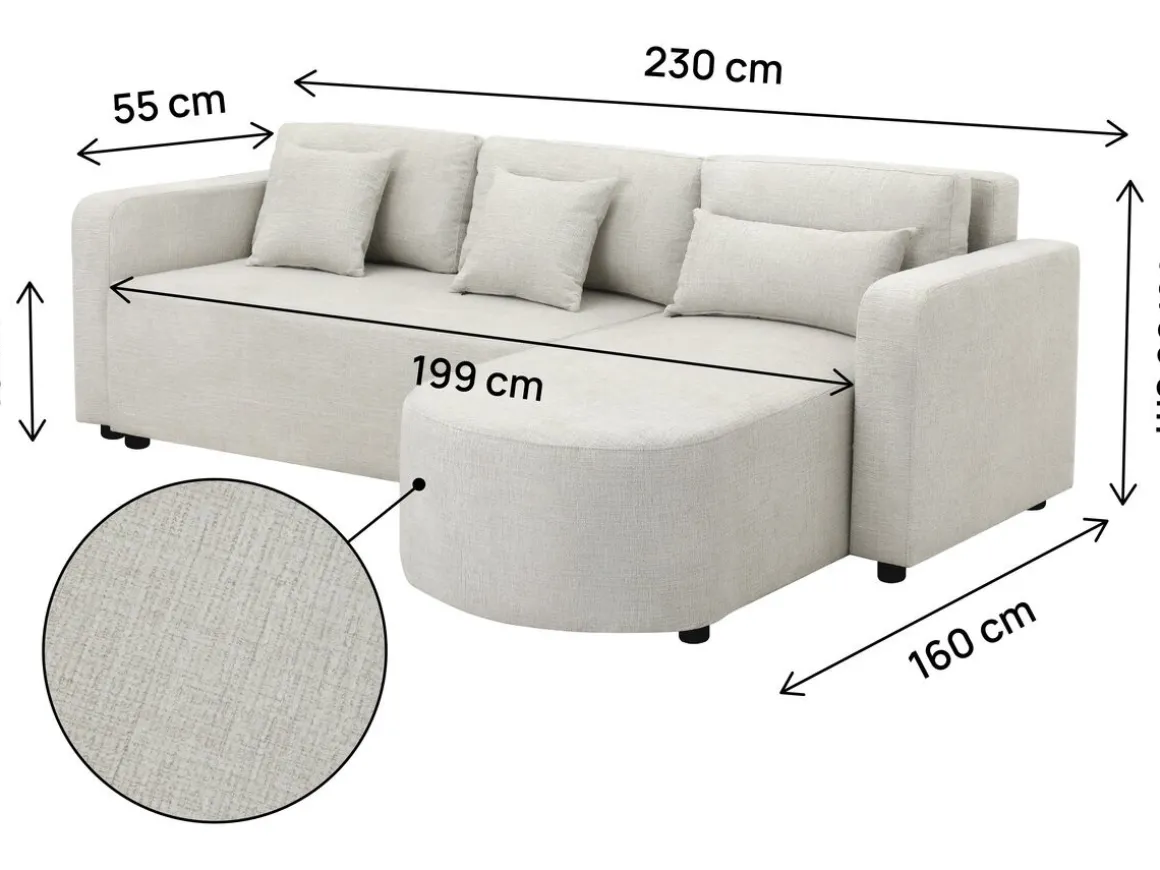 Canapé d'angle convertible/réversible en tissu "Charles" - 3 places - Beige