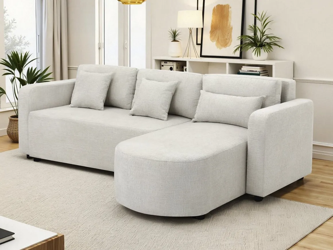 Canapé d'angle convertible/réversible en tissu "Charles" - 3 places - Beige