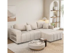 Canapé d'angle convertible tissu chenille 3 places - "Trocadero" - Beige