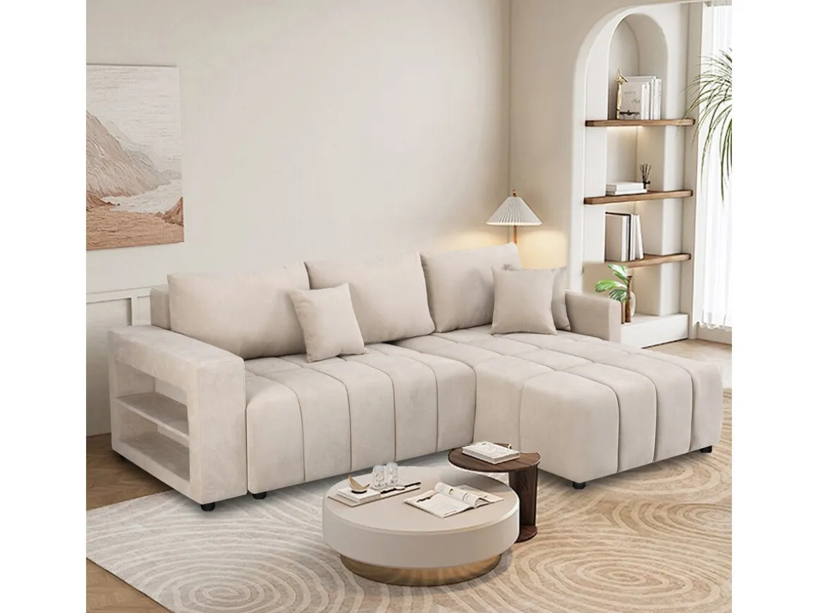 Canapé d'angle convertible tissu chenille 3 places - "Trocadero" - Beige