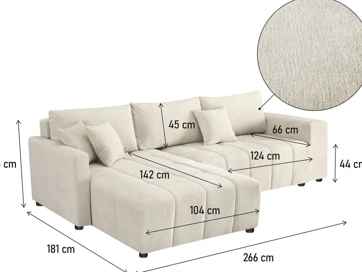 Canapé d'angle convertible tissu chenille 3 places - "Trocadero" - Beige