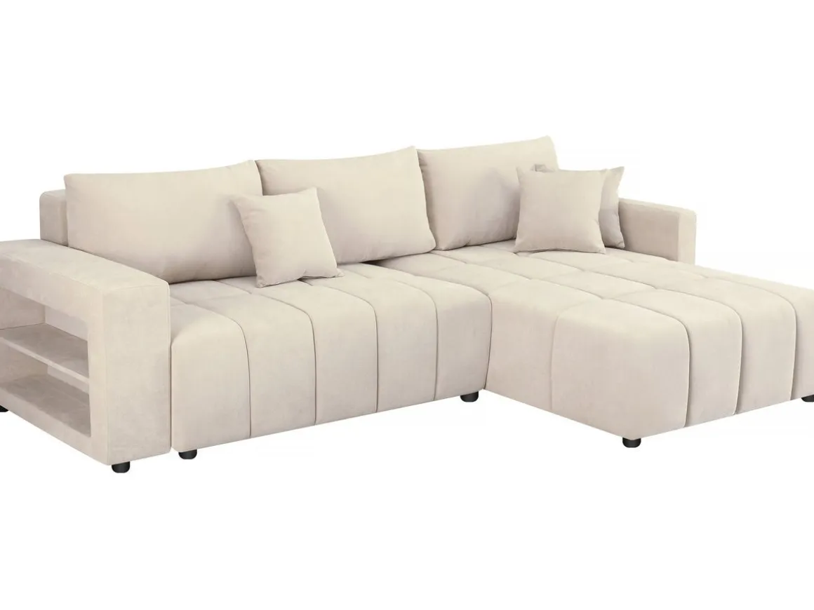 Canapé d'angle convertible tissu chenille 3 places - "Trocadero" - Beige