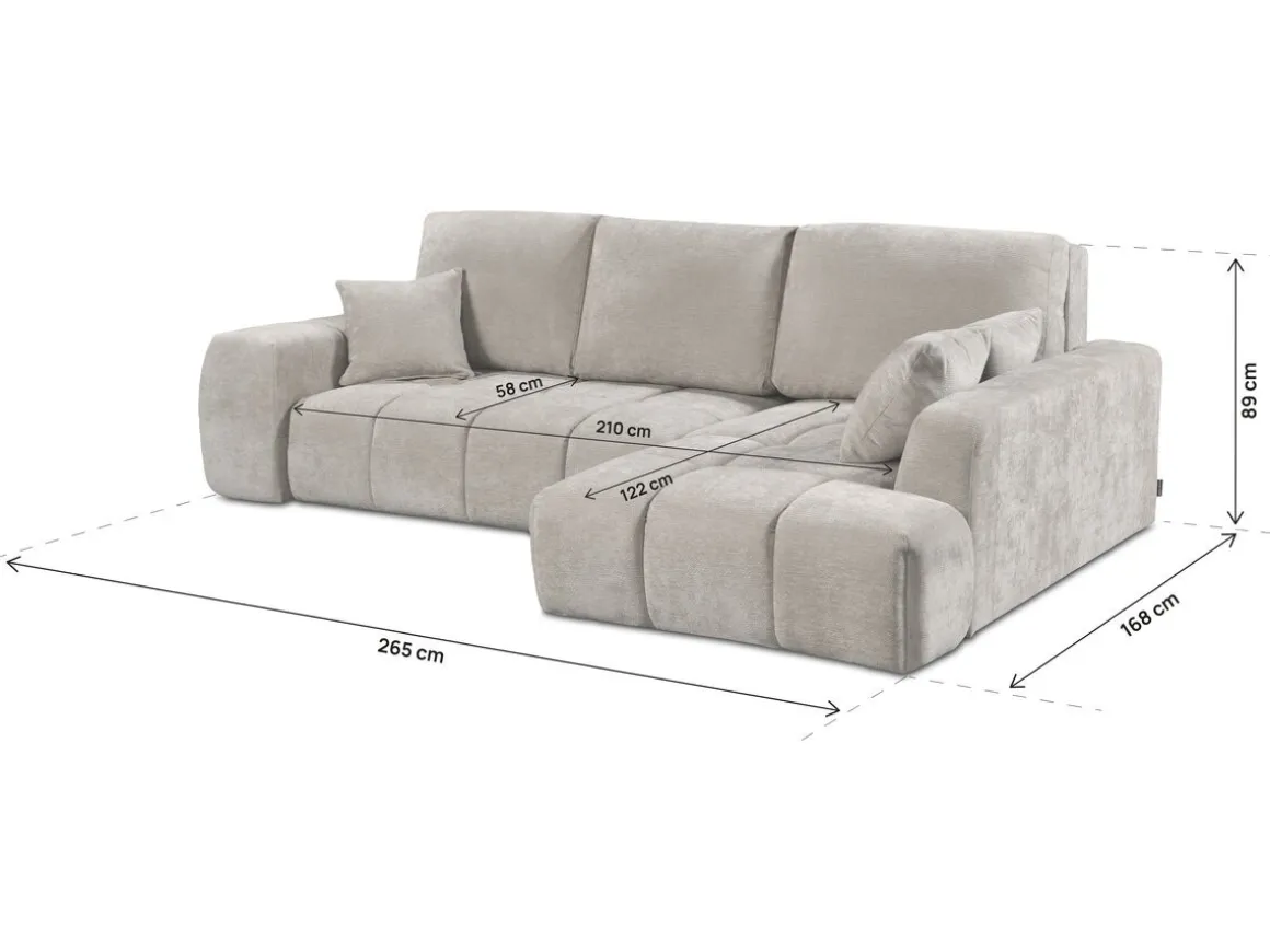 Canapé d'angle droit convertible en tissu chenille "Verneuil" - 3 places - Beige