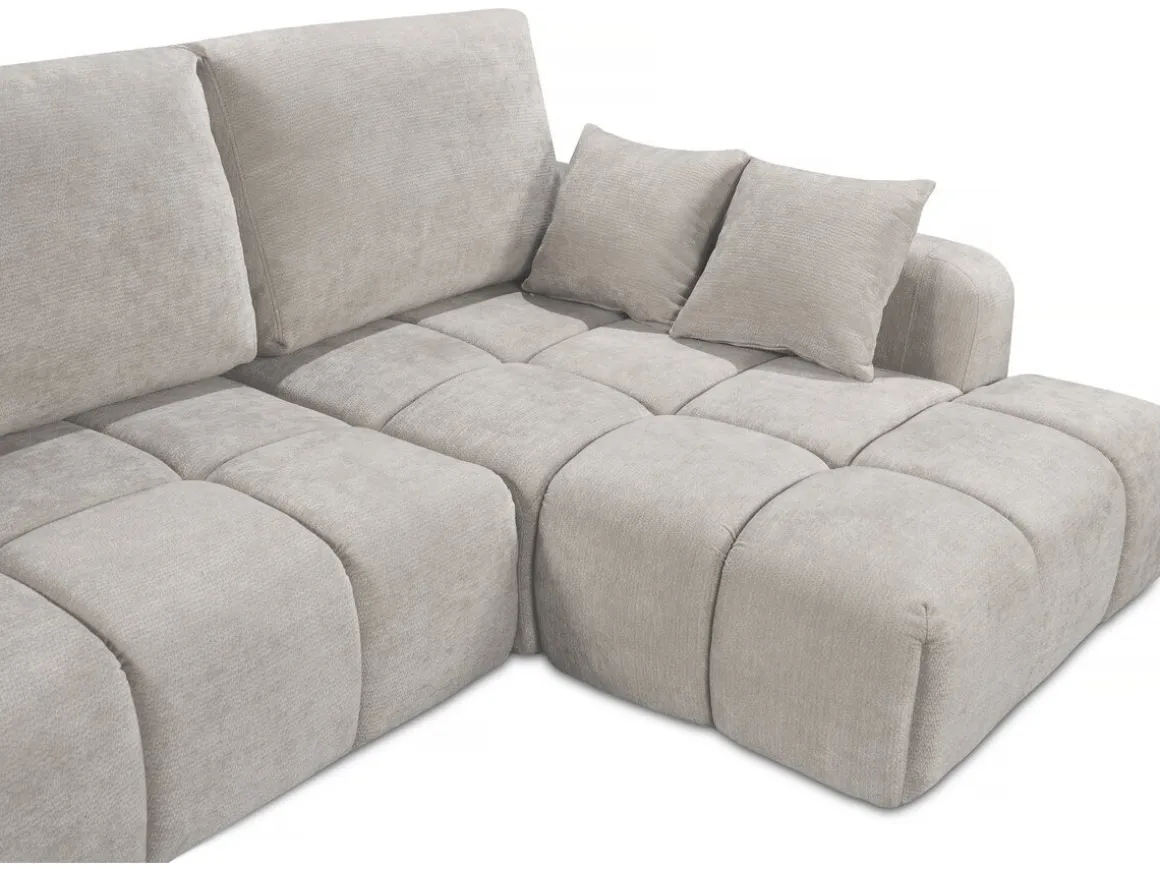 Canapé d'angle droit convertible en tissu chenille "Verneuil" - 3 places - Beige