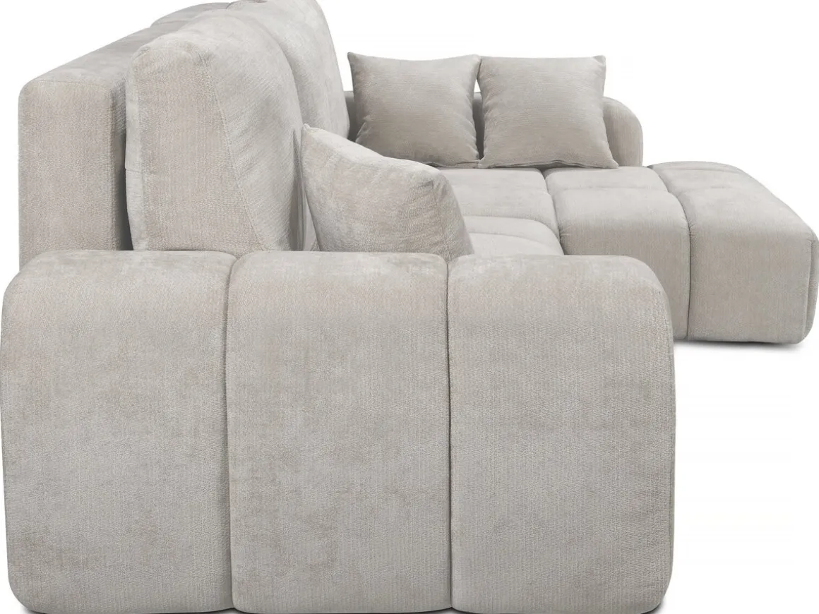 Canapé d'angle droit convertible en tissu chenille "Verneuil" - 3 places - Beige