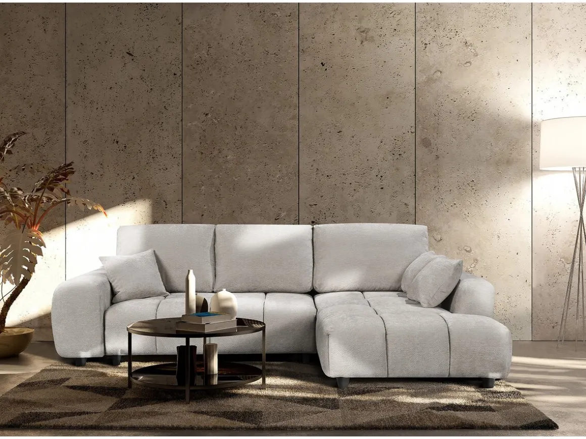 Canapé d'angle droit convertible en tissu chenille "Verneuil" - 3 places - Beige