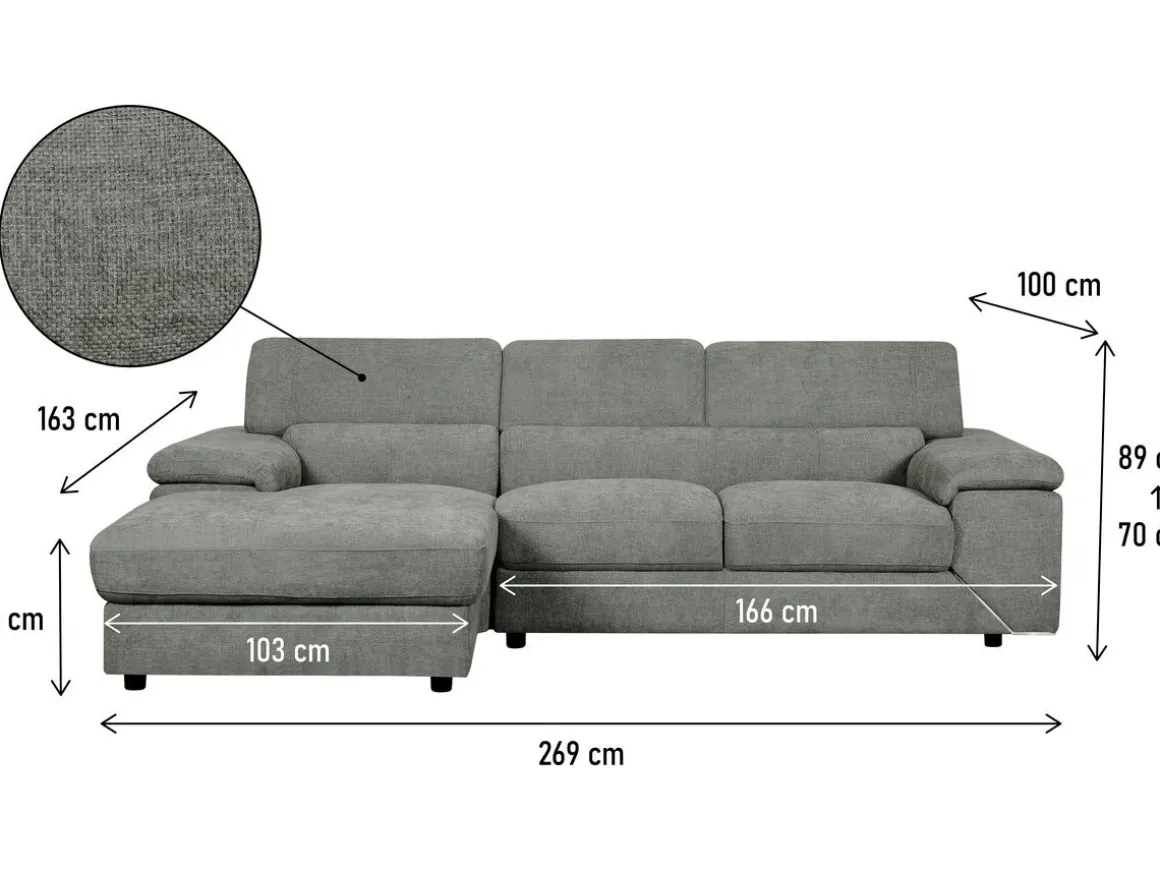 Canapé d'angle en tissu chenille "London" - 4 places - Gris