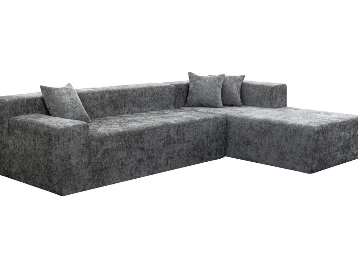 Canapé d'angle en tissu texturé "Tessaro" - 4 places - Gris