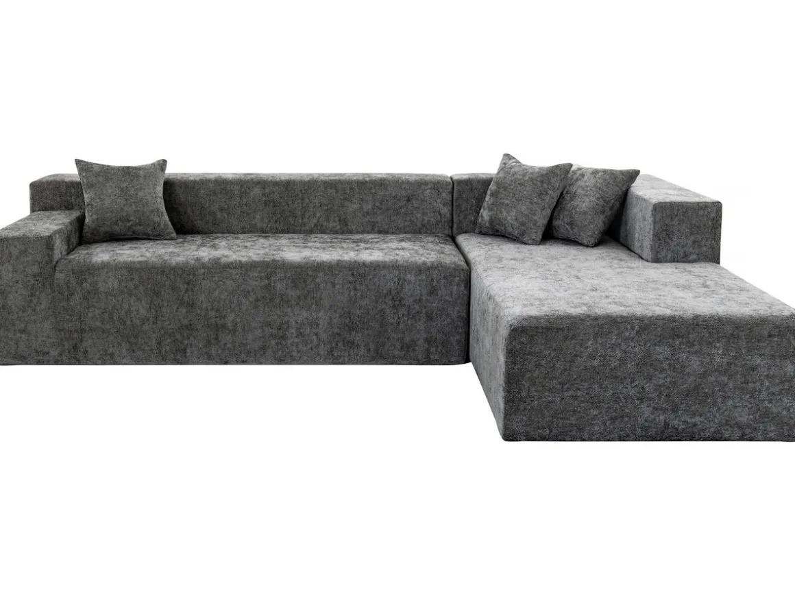 Canapé d'angle en tissu texturé "Tessaro" - 4 places - Gris