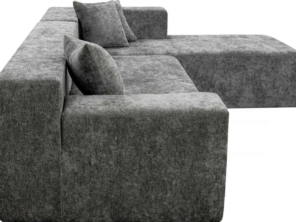 Canapé d'angle en tissu texturé "Tessaro" - 4 places - Gris