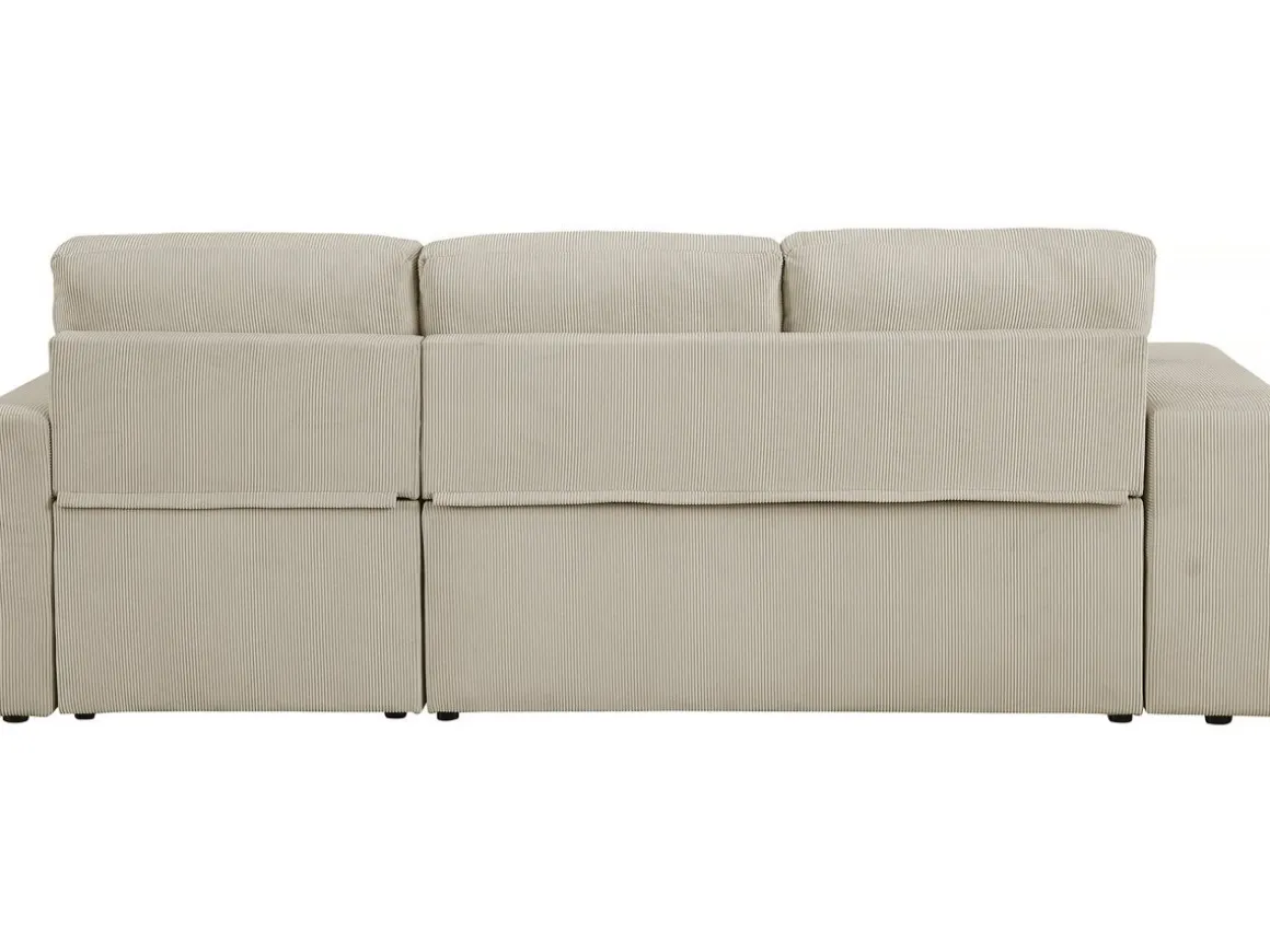 Canapé d'angle en velours côtelé convertible/réversible "Axel" - 3 places - Beige