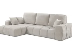 Canapé d'angle gauche convertible en tissu chenille "Verneuil" - 3 places - Beige