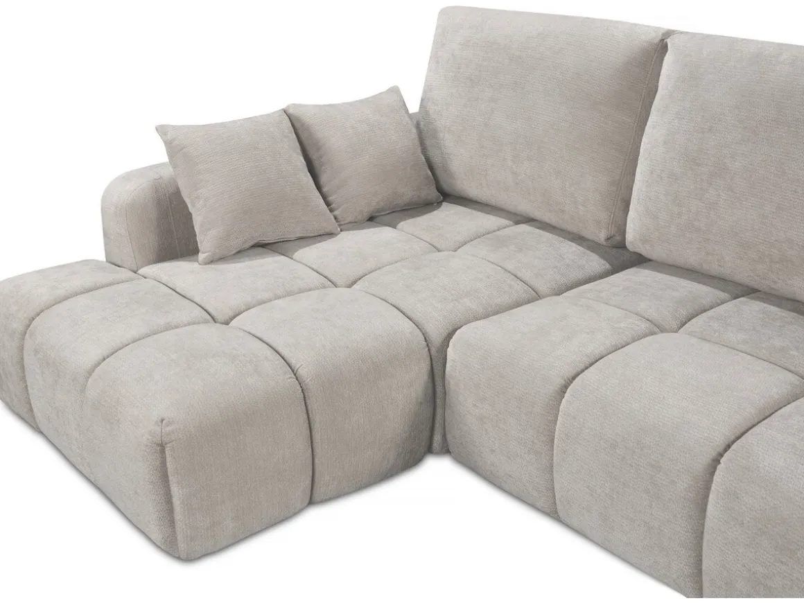 Canapé d'angle gauche convertible en tissu chenille "Verneuil" - 3 places - Beige