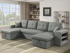 Canapé d'angle panoramique convertible en tissu "Axel" - 4 places - Gris