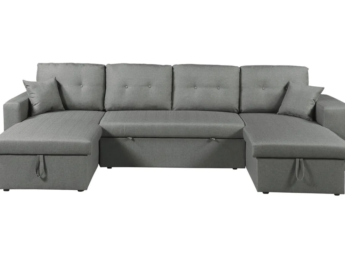 Canapé d'angle panoramique convertible en tissu "Axel" - 4 places - Gris