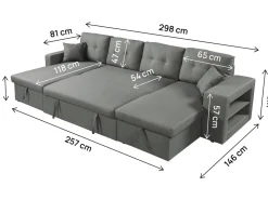 Canapé d'angle panoramique convertible en tissu