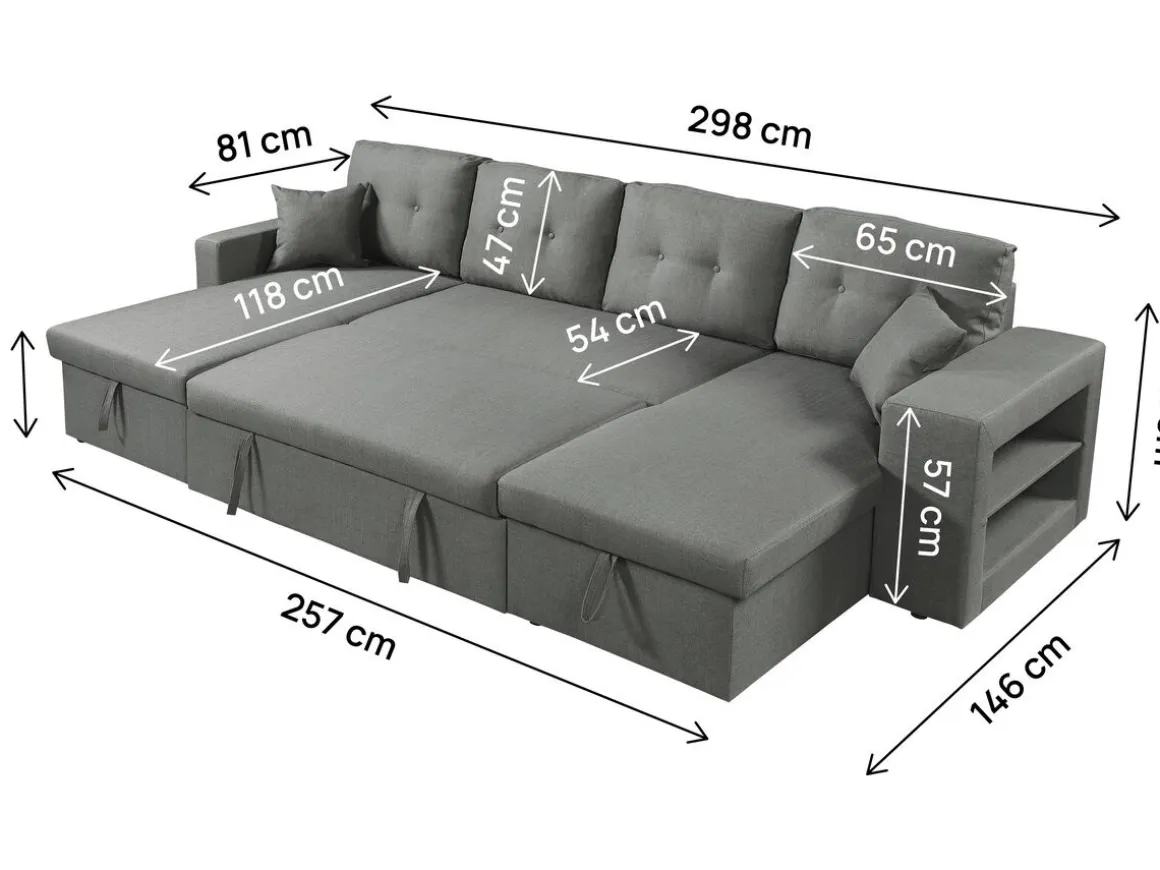 Canapé d'angle panoramique convertible en tissu "Axel" - 4 places - Gris