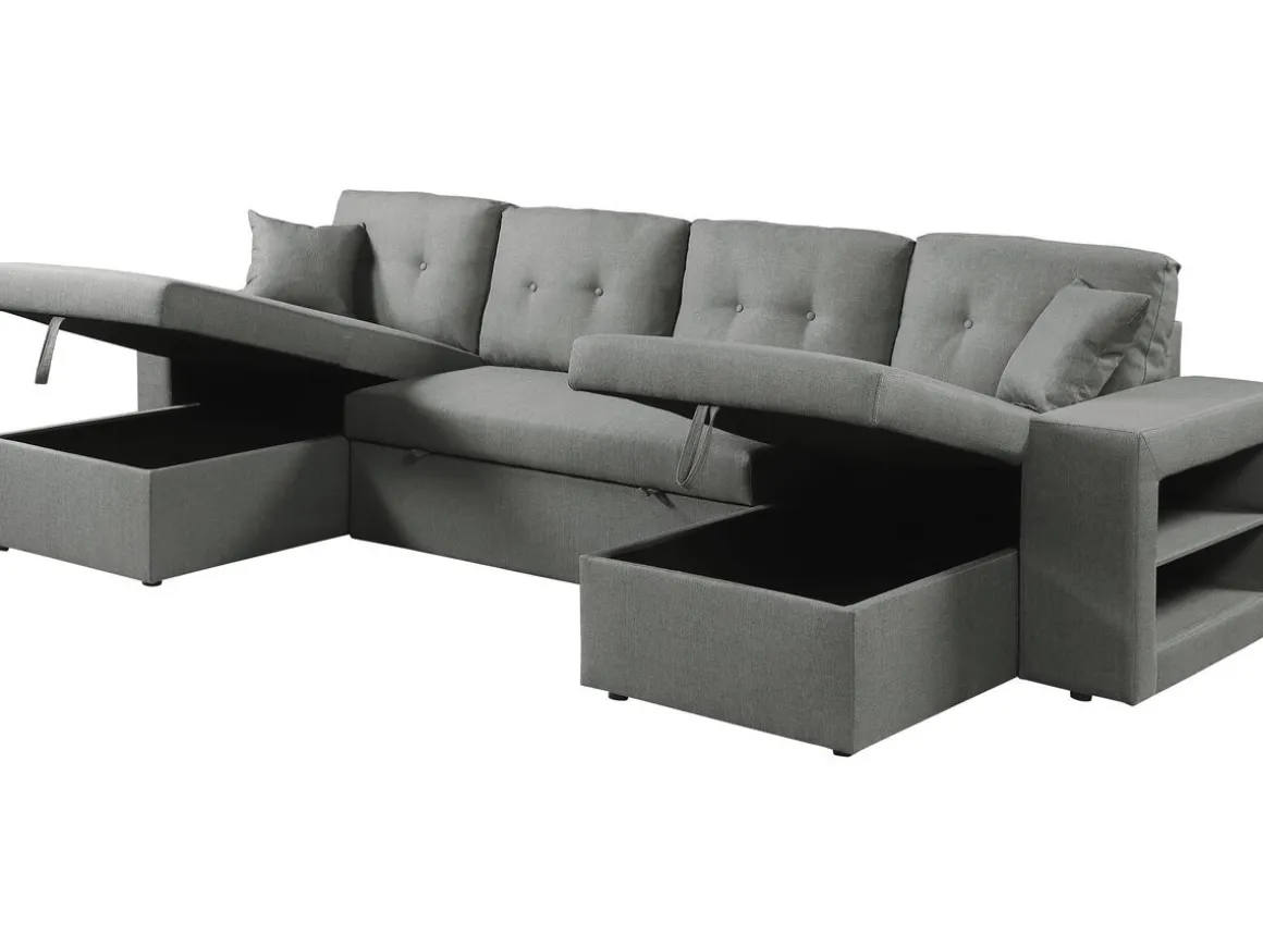 Canapé d'angle panoramique convertible en tissu "Axel" - 4 places - Gris