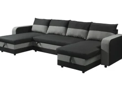 Canapé d'angle panoramique convertible en tissu "Victor" - 4 places - Noir