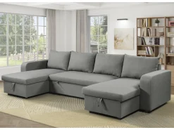 Canapé d'angle panoramique convertible en tissu "Victor" - 4 places - Gris