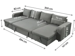 Canapé d'angle panoramique convertible en tissu "Victor" - 4 places - Gris