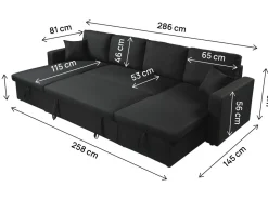 Canapé d'angle panoramique convertible en tissu 