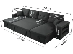 Canapé d'angle panoramique convertible en tissu 