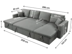 Canapé d'angle panoramique convertible en tissu 