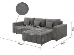 Canapé d'angle réversible/convertible en tissu - "George" - 4 places - Gris
