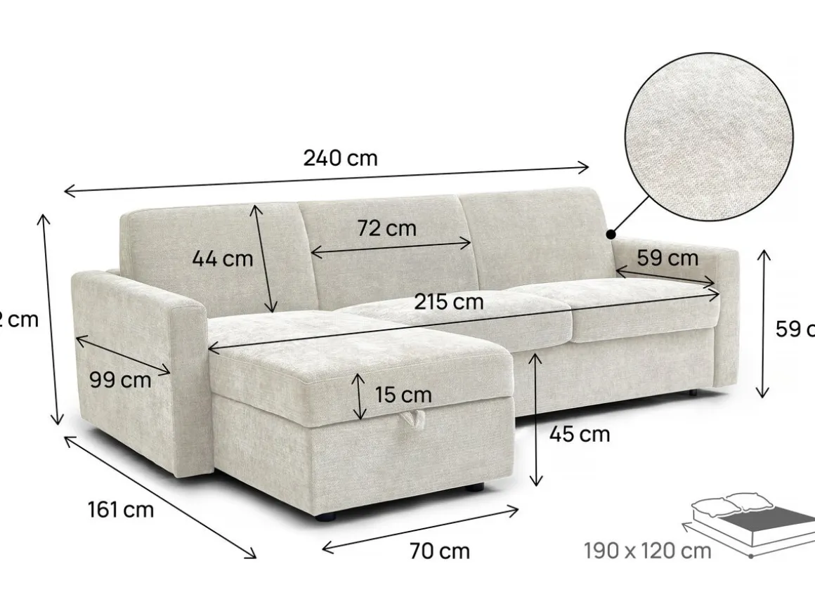 Canapé d'angle réversible convertible express en tissu "Celia" - 3 places - Beige