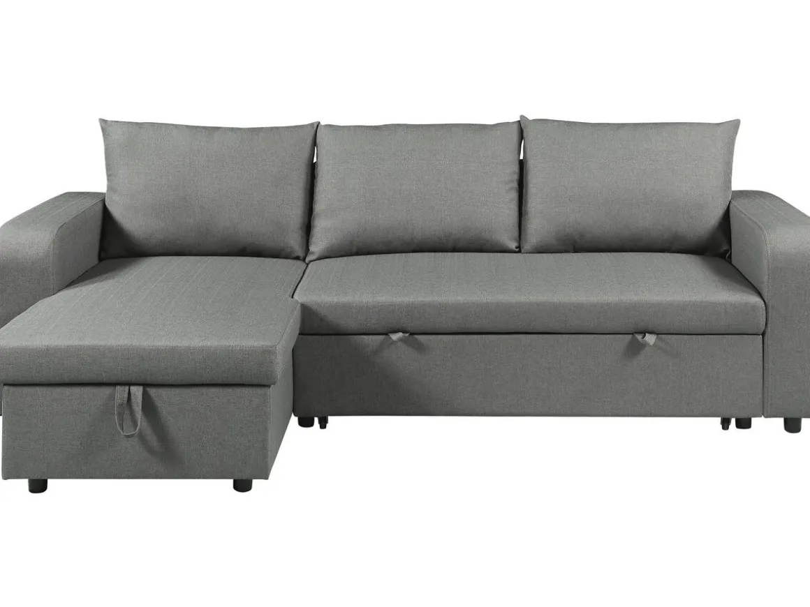 Canapé d'angle réversible/convertible en tissu "Victor" - 3 places - Gris