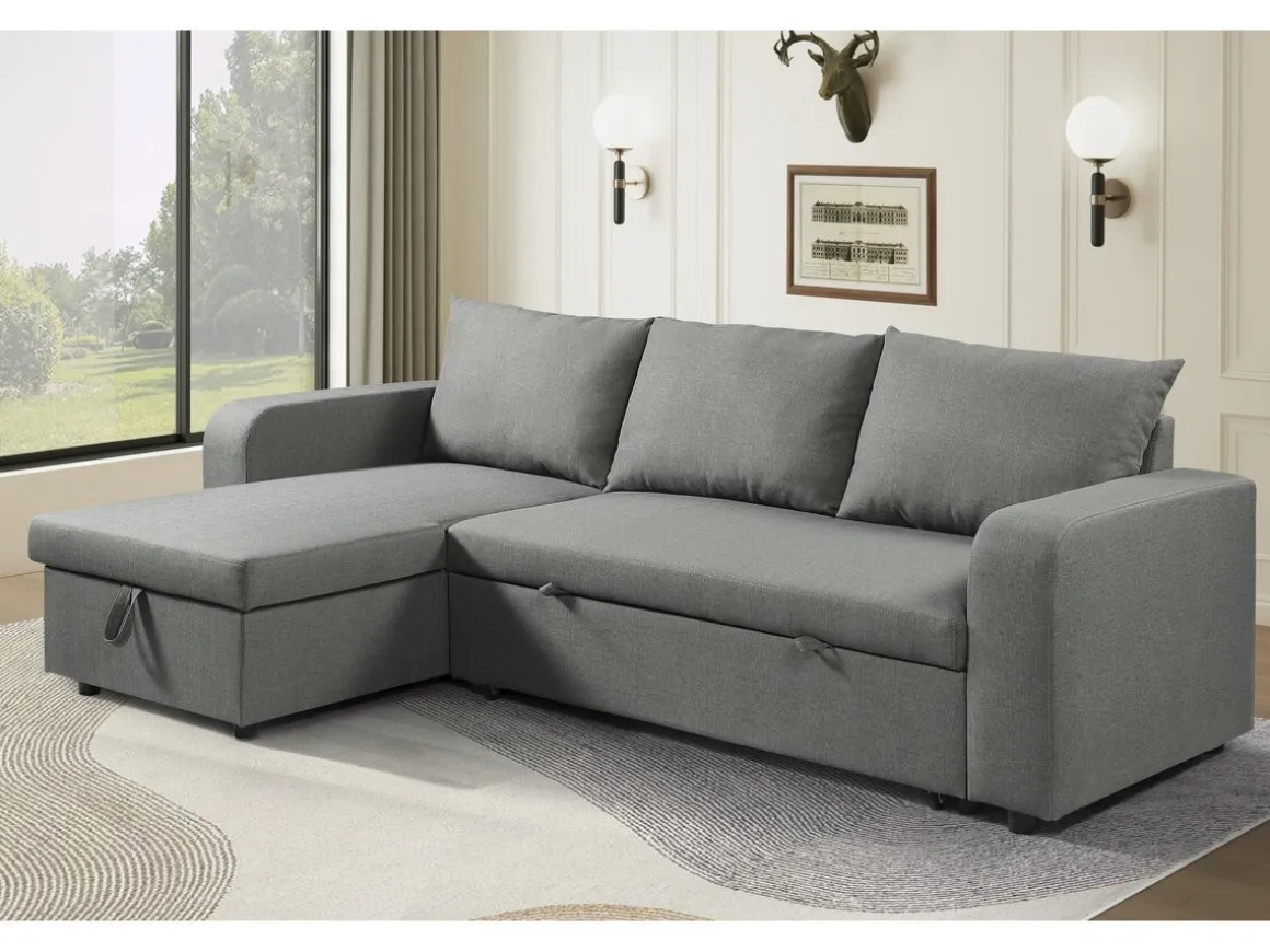 Canapé d'angle réversible/convertible en tissu "Victor" - 3 places - Gris