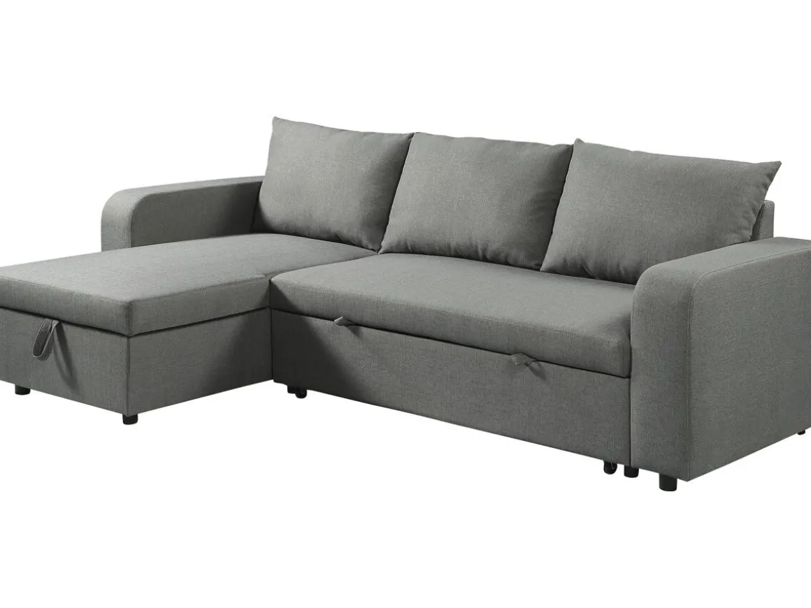 Canapé d'angle réversible/convertible en tissu "Victor" - 3 places - Gris