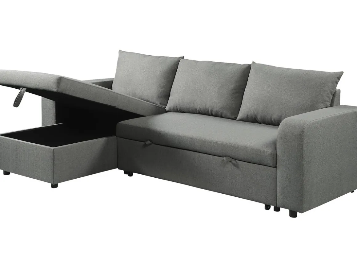 Canapé d'angle réversible/convertible en tissu "Victor" - 3 places - Gris