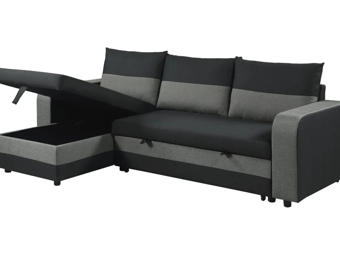 Canapé d'angle réversible/convertible en tissu "Victor" - 3 places - Noir