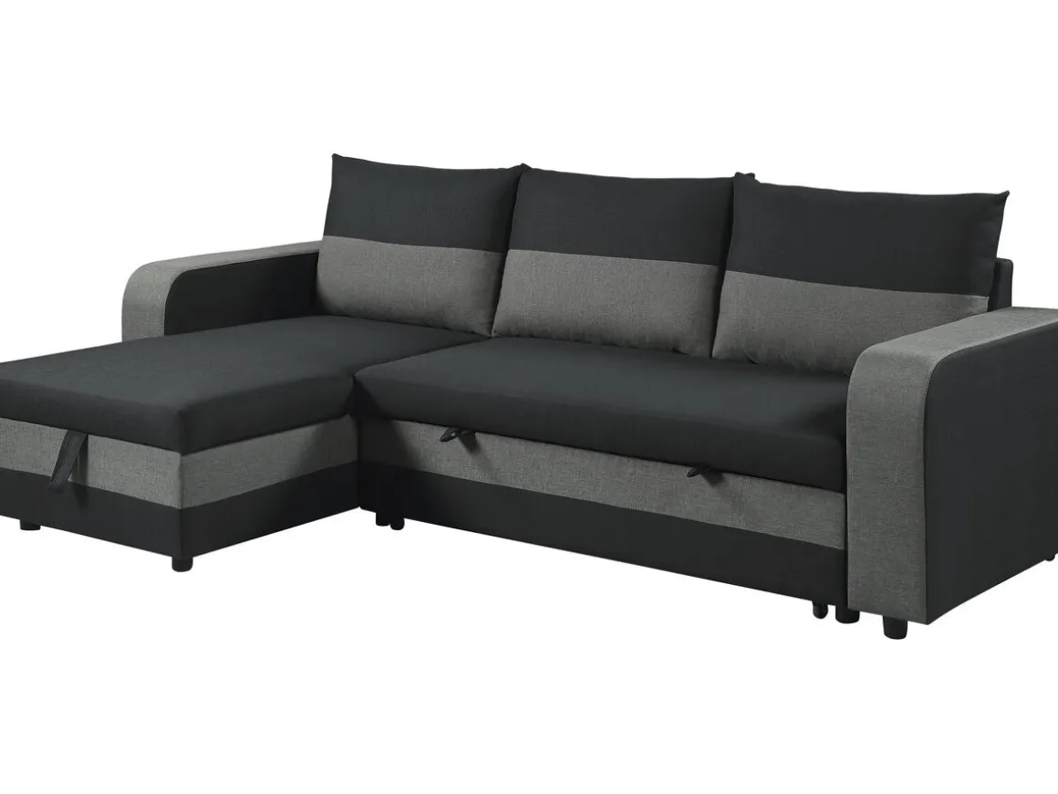 Canapé d'angle réversible/convertible en tissu "Victor" - 3 places - Noir