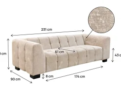 Canapé droit design en tissu chenille 3 places "Foch" - Beige