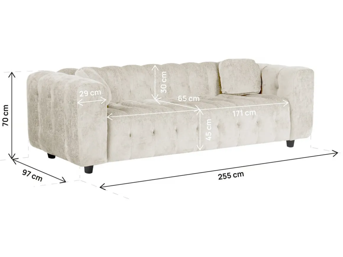 Canapé droit en tissu chenille "Vendome" - 3 places - Beige