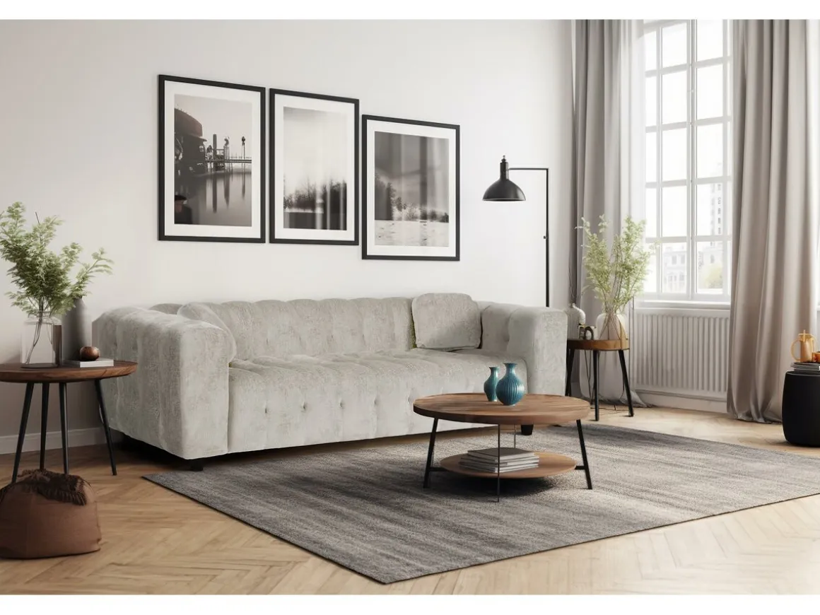 Canapé droit en tissu chenille "Vendome" - 3 places - Beige