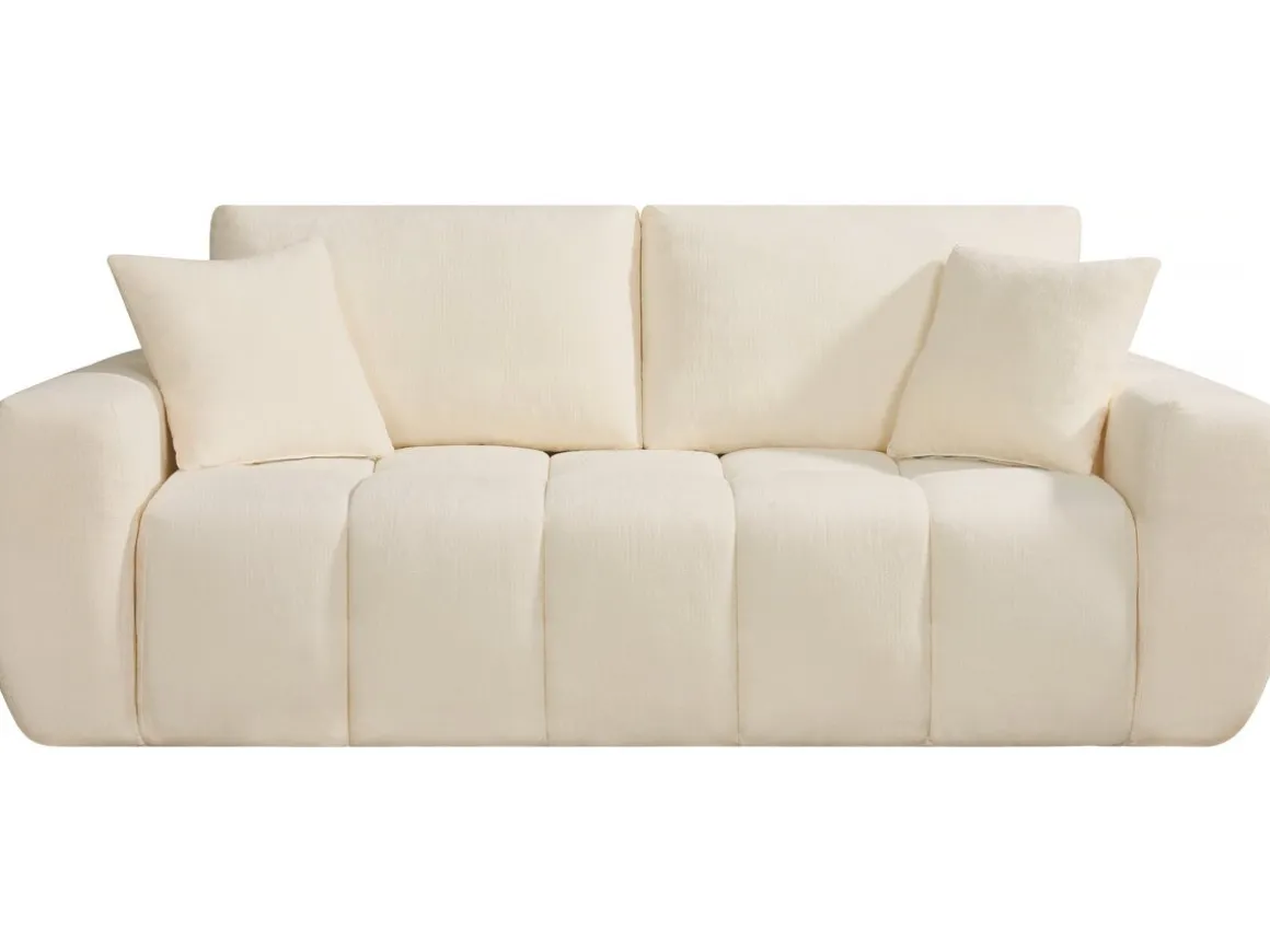 Canapé droit en tissu style bubble "Léonie" - 3 places - Beige