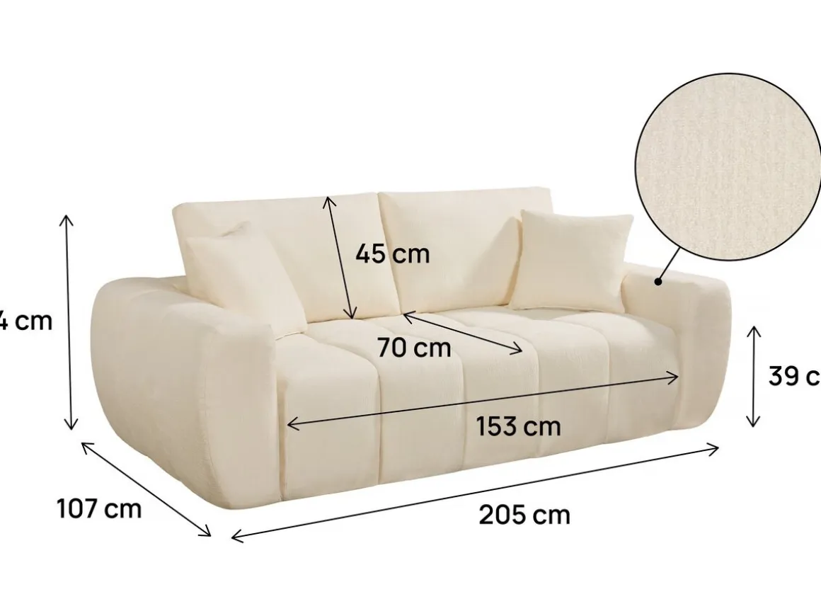 Canapé droit en tissu style bubble "Léonie" - 3 places - Beige