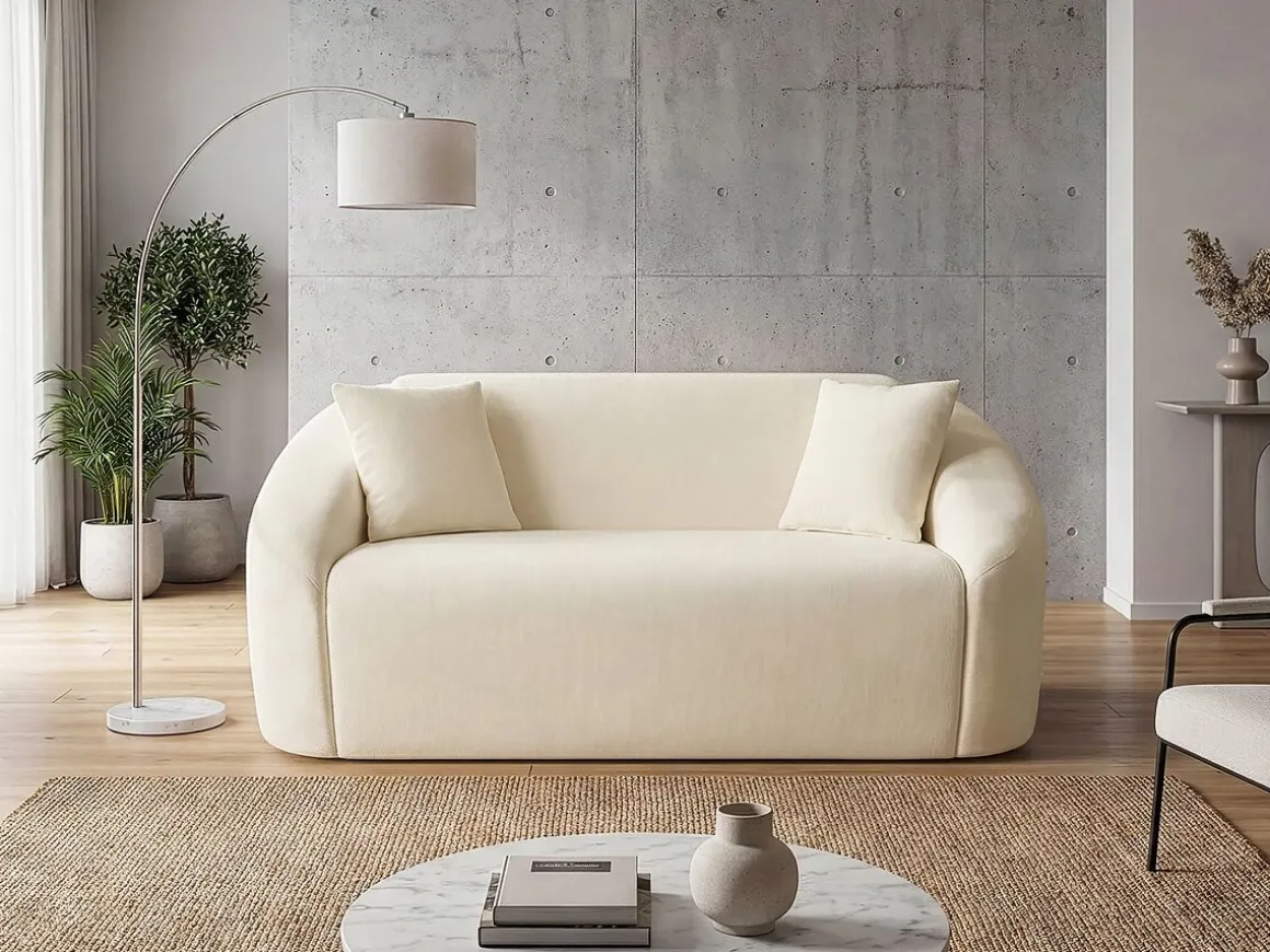 Canapé droit fixe en tissu "Ondine" - 2 places - Beige