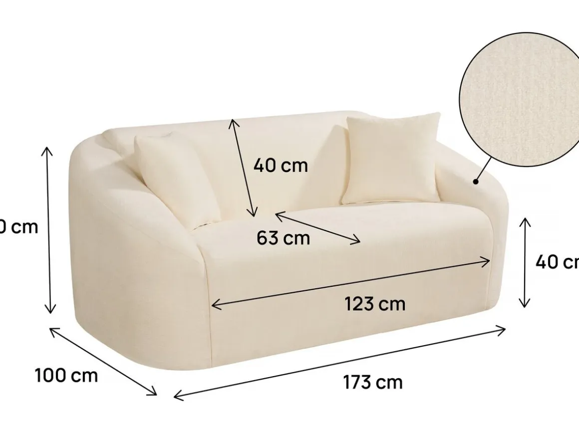 Canapé droit fixe en tissu "Ondine" - 2 places - Beige