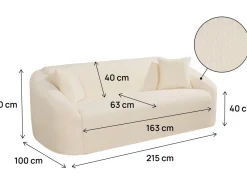 Canapé droit fixe en tissu "Ondine" - 3 places - Beige
