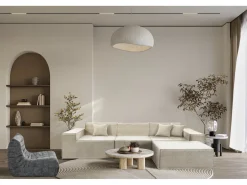 Canapé droit modulable avec ottoman en tissu texturé