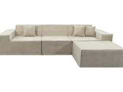 Canapé droit modulable avec ottoman en tissu texturé