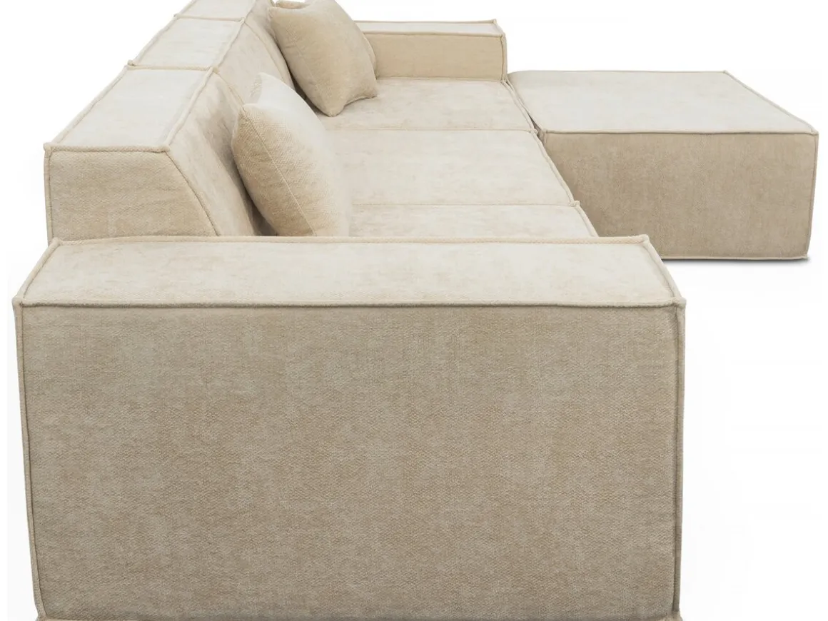 Canapé droit modulable avec ottoman en tissu texturé "Lusso" - 4 places - Beige