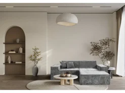 Canapé droit modulable avec ottoman en tissu texturé 