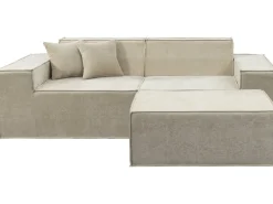 Canapé droit modulable avec ottoman en tissu texturé "Lusso" - 3 places - Beige